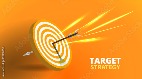 Vector realistic illustration with target financial goal concept.Growing graph and target as successful entrepreneurship metaphor.