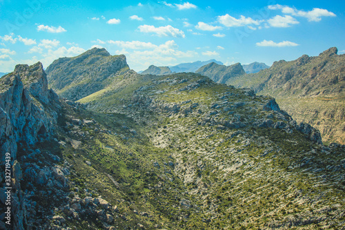 view over mountains of serra de tramuntana at Cap de Formentor in Mallorca, Spain