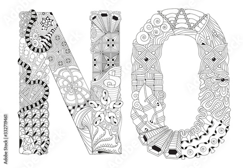 Word no for coloring. Vector decorative zentangle object