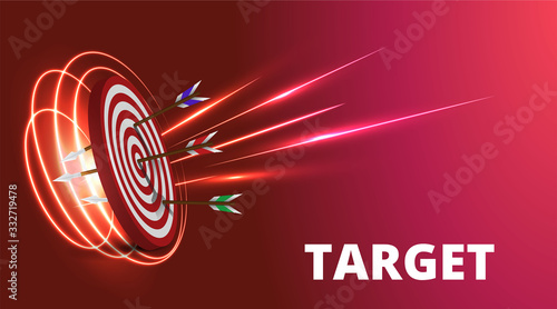 Vector realistic illustration with target financial goal concept.Growing graph and target as successful entrepreneurship metaphor.