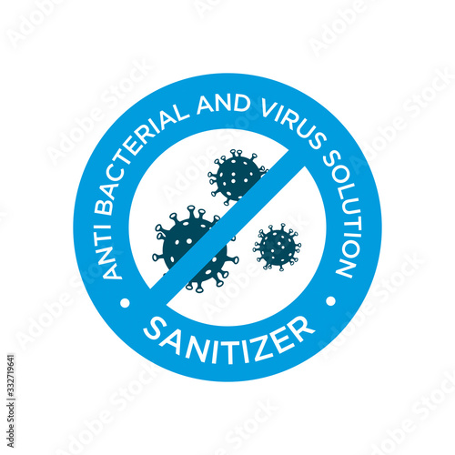 Sanitizer icon. Anti bacterial and virus solution. Round symbol for disinfectant gel labels.