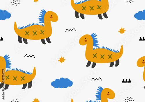 Baby pattern with dinosaur, seamless animal background.