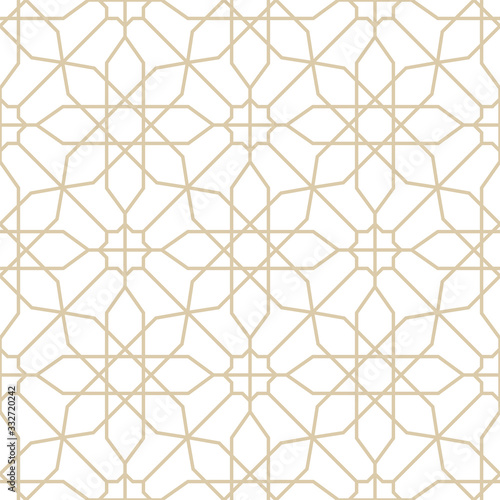 Seamless pattern in islamic style. Vector arabic gold ornament in white background.