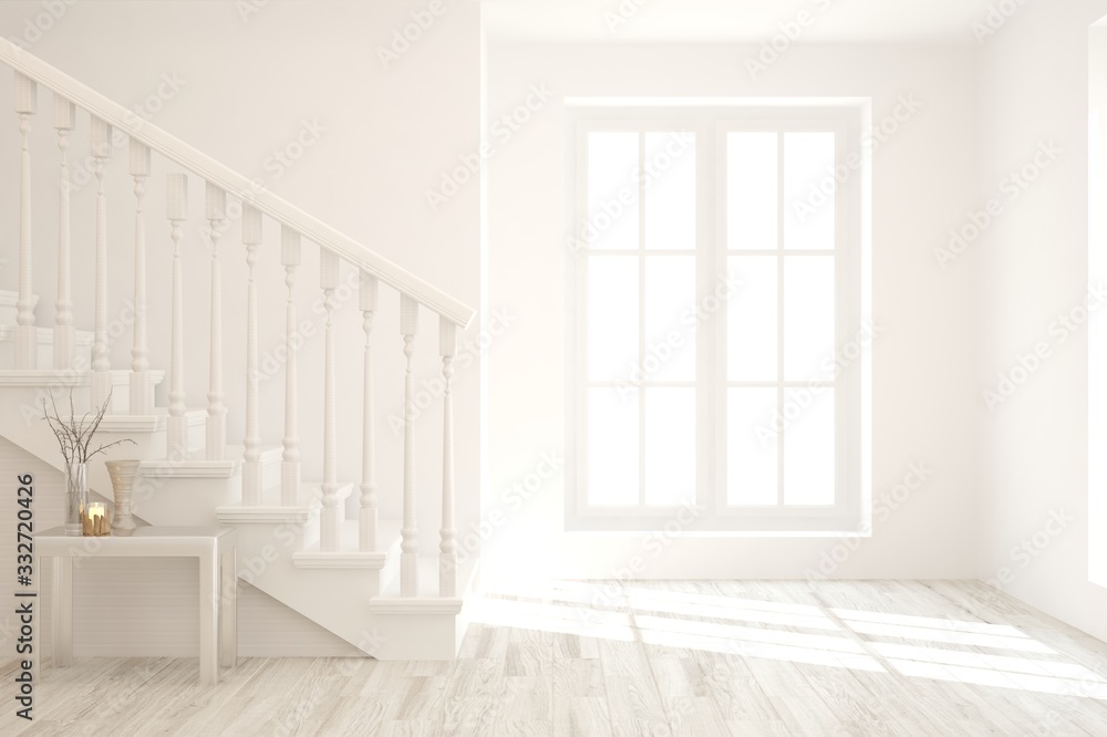 White empty room. Scandinavian interior design. 3D illustration White empty room. Scandinavian interior design. 3D illustration