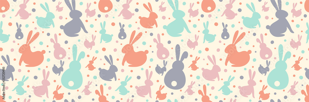 Obraz premium Seamless pattern with cute bunnies. Easter background. Banner. Vector