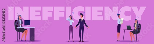 Inefficient employees set. Confused irresponsible employees throwing papers, shrugging. Flat vector illustrations. Business losers, failure concept for banner, website design or landing web page