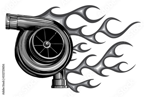 Vector illustration turbo charger with flames design