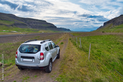 Beautiful view summer of road trip car at Westfjords in Iceland