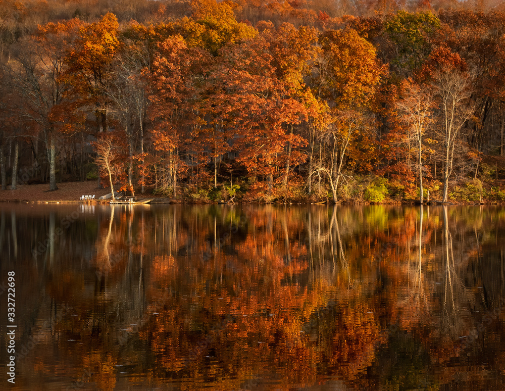 Obraz premium Autumn Trees Reflection on a New York Lake