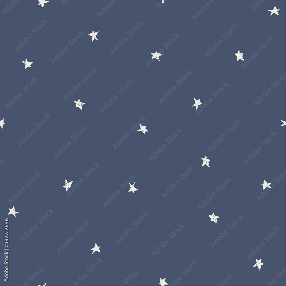 Modern vector star pattern. Seamless background in doodle childish style. Night sky baby style texture.