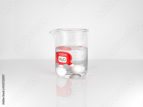 Water molecule inside a glass beaker full of water