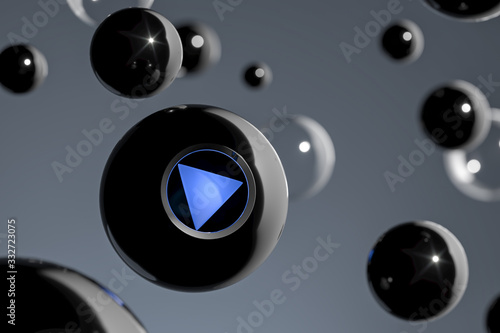 Magic Ball Fortune Teller With Blue Play Button, 3d rendering.