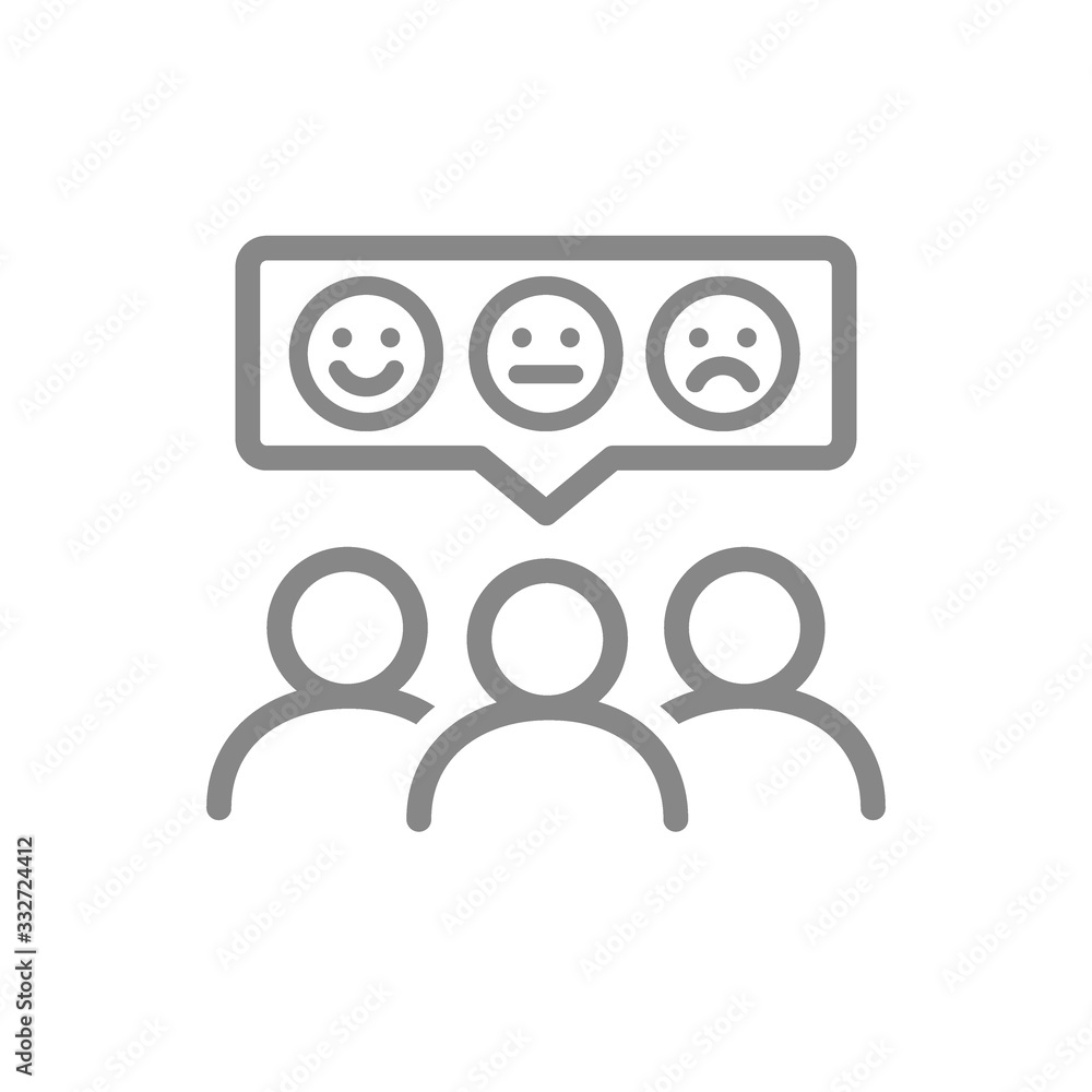 Person with speech bubble and sad face gray icon. Feedback