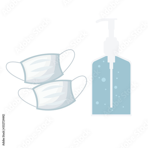 Personal hygiene, facial protective mask with and hand sanitizer.