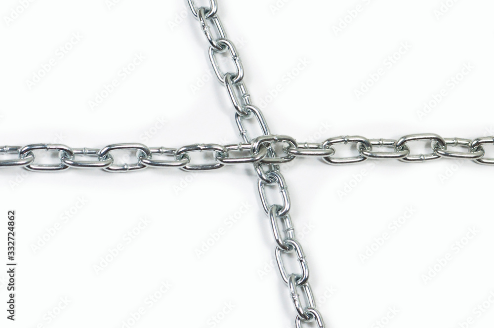 an iron chain is crossed on a white background an iron chain is crossed on a white background