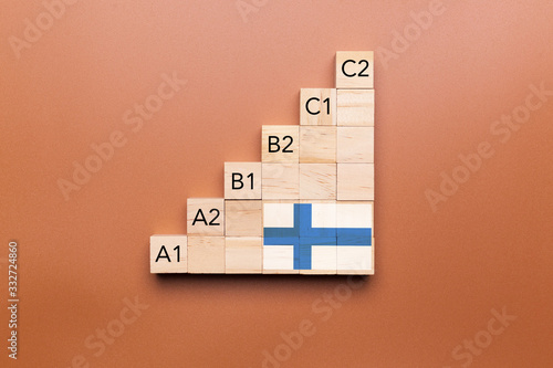 Obraz na plátne Wooden cubes with language levels, concept of learning and improvement