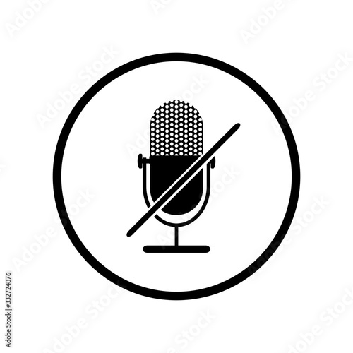 Icon of the mute microphone. Symbol, sign. Flat vector illustration.