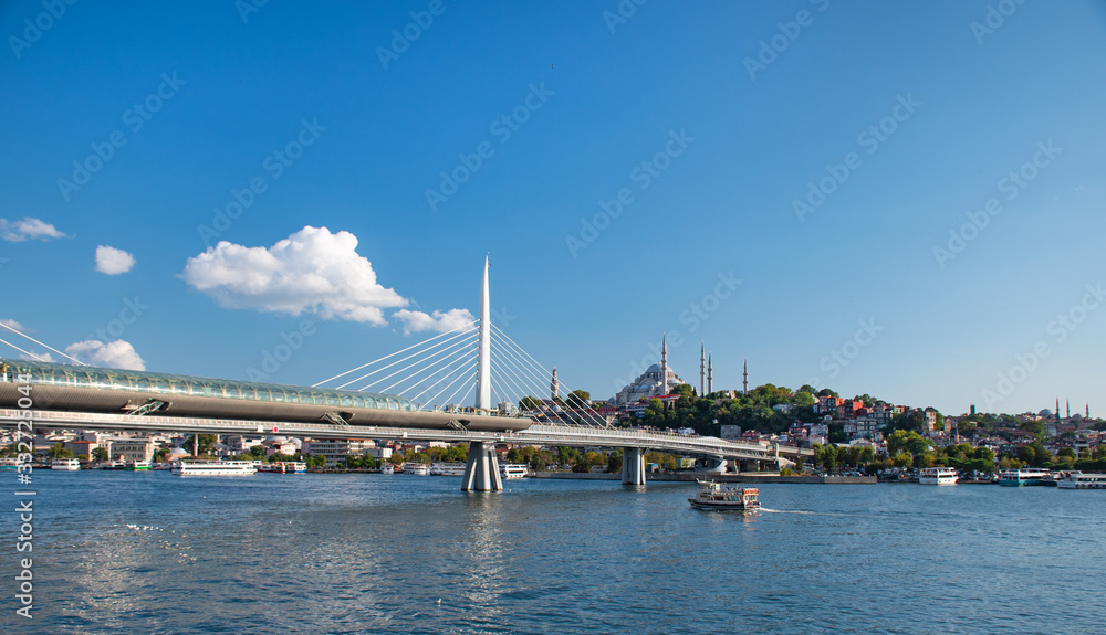 summer Sunny landscape in Istanbul. Strait through the Bosphorus with a view of the blue mosque. summer Sunny landscape in Istanbul. Strait through the Bosphorus with a view of the blue mosque.