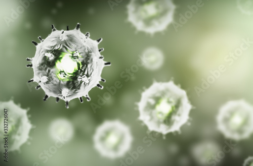 Microscopic view of floating coronavirus virus cells ,pandemic risk concept.3D render.
