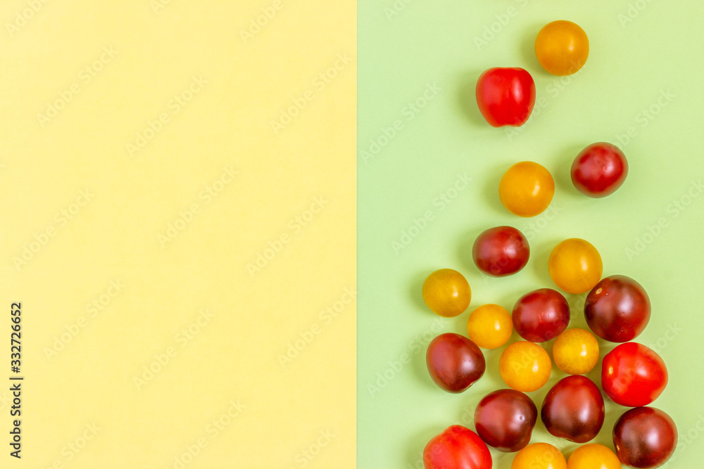 Obraz premium Set fresh vegetables, cucumber on a blue background. Healthy food concept. Flat lay, top view.