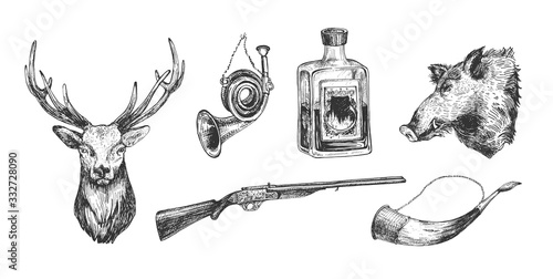 Hunting tools and animal head set