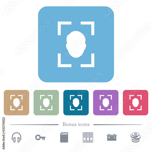 Camera portrait mode flat icons on color rounded square backgrounds