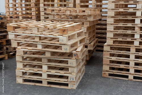 Wooden pallets in the warehouse