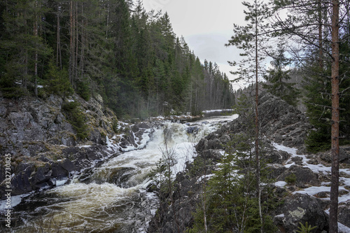  Karelia nature and spring waterfall