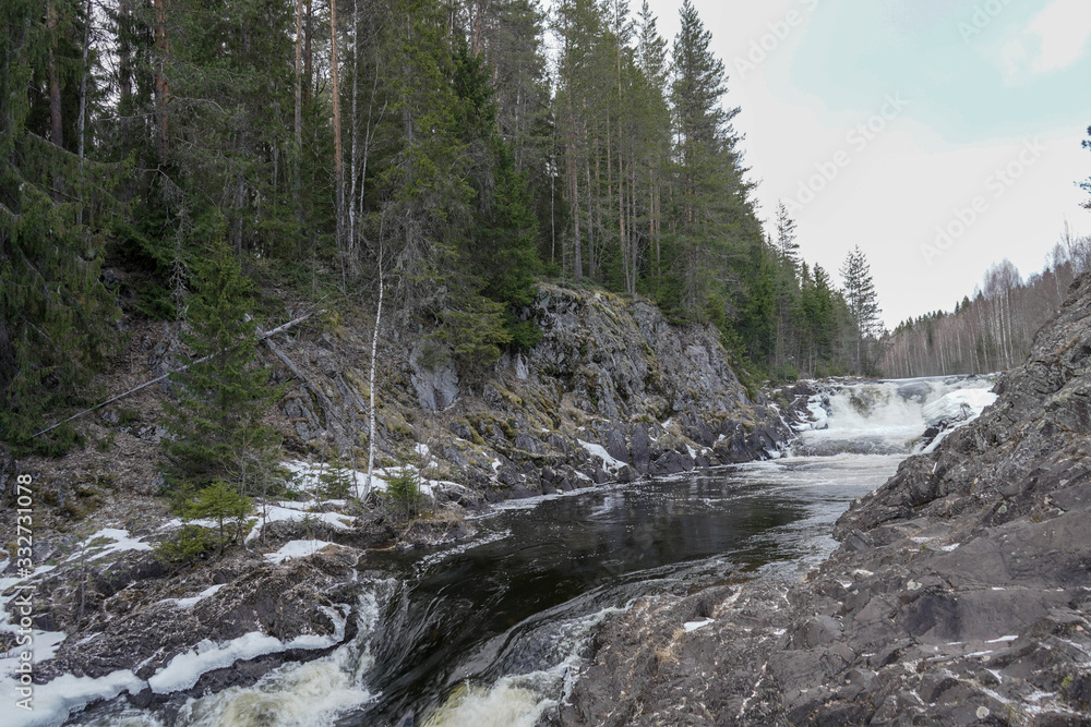 Karelia nature and spring waterfall Karelia nature and spring waterfall