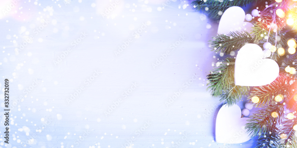 Christmas Ornament On Wooden Background With Snowflakes, Greeting card Merry Christmas and Happy New Year Christmas Ornament On Wooden Background With Snowflakes, Greeting card Merry Christmas and Happy New Year
