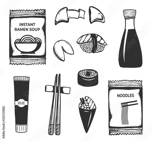 Chinese cuisine fast food icon set