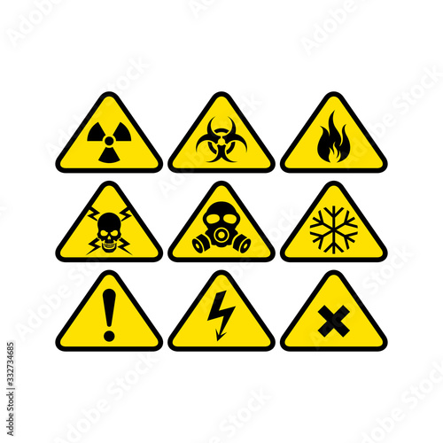 Triangular Warning Hazard Icons Vector Set