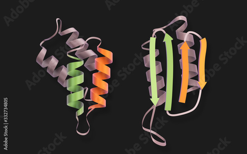 3D Illustration Rendering. Prions, Prion, Protein mutation before and after. Biotechnology concept of Mad Cow, Illness of medical structure, bioinformatics medical design. On black photo