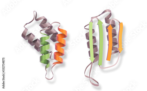3D Illustration Rendering. Prions, Prion, Protein mutation before and after. Biotechnology concept of Mad Cow, Illness of medical structure, bioinformatics medical design. On White