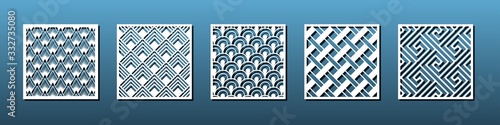 Laser cutting templates for panel decor with modern geometric pattern. Metal or wood cut out, cnc stencils for card background decoration or interior design. Vector illustration