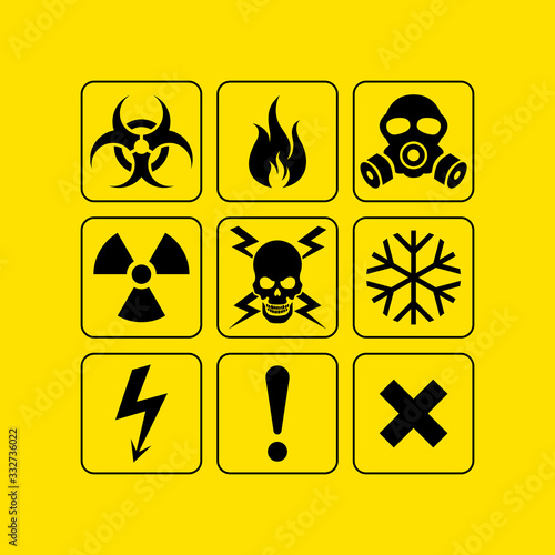 Square warning hazard icons vector set