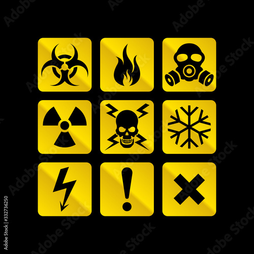 Square warning hazard icons vector set