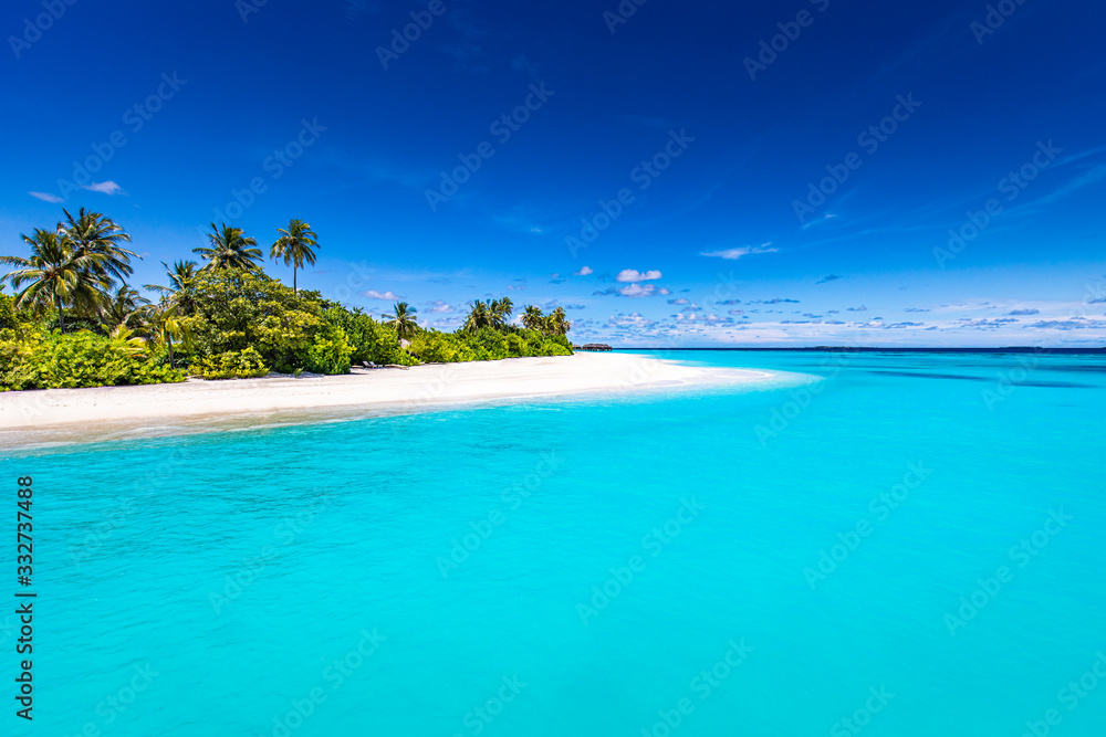 Amazing blue sea with exotic islands beach landscape. Luxury travel destination concept, vacation or summer holiday background. Wonderful beach landscape