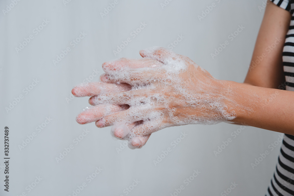 Fototapeta premium Close up Wash Hand Women Antivirus 