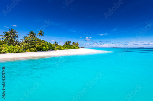 Amazing blue sea with exotic islands beach landscape. Luxury travel destination concept, vacation or summer holiday background. Wonderful beach landscape