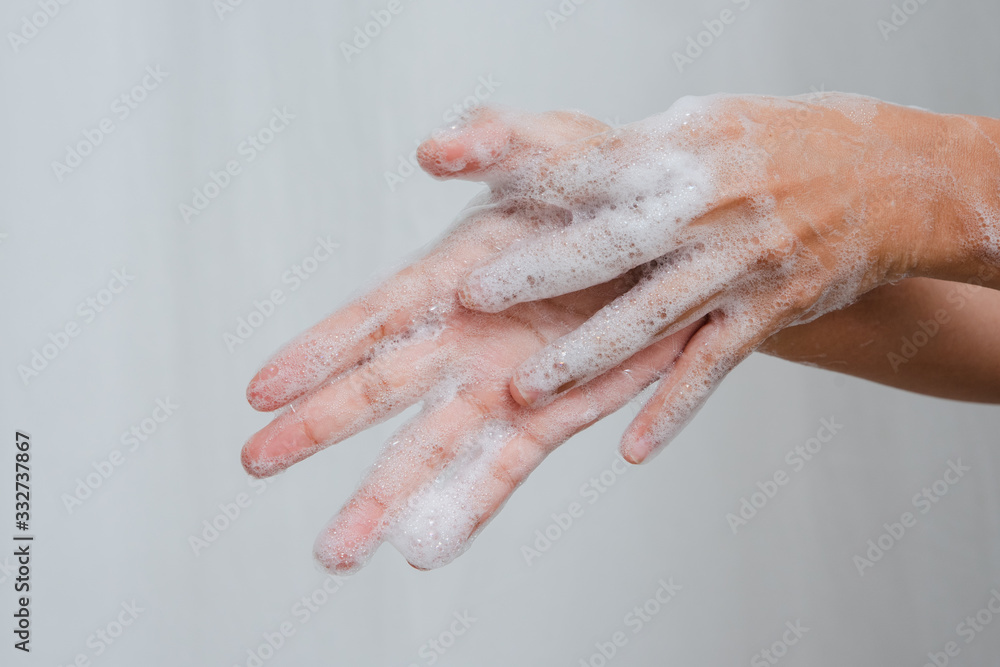 Fototapeta premium Close up Wash Hand Women Antivirus 