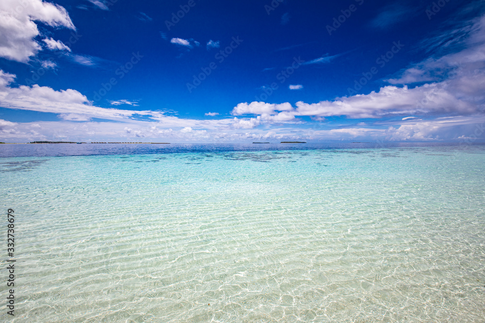 Endless blue ocean and perfect sky. tranquil sea water with turquoise lagoon