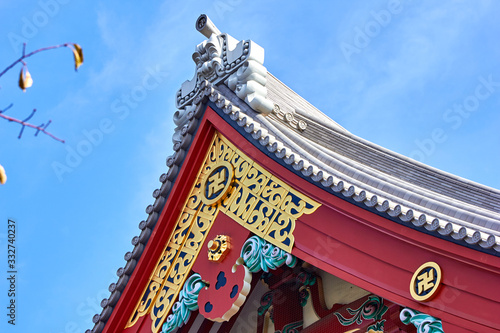 Nice decorated temple roof in Tokyo
