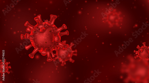 Coronavirus banner concept with viral cells. Vector illustration with 3d microscopic Virus Covid 19-NCP. 3d realistic Coronavirus 2019-nCoV.