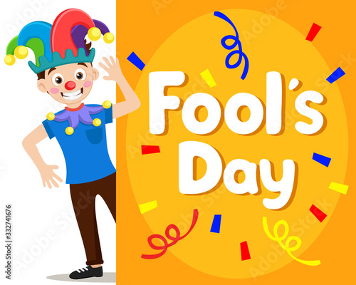 Clown joker on a white and copy space. Fools day background