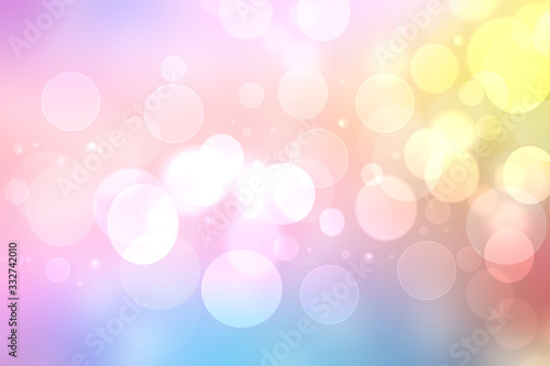 Abstract blurred fresh vivid spring summer light delicate pastel pink blue yellow bokeh background texture with bright circular soft color lights. Beautiful backdrop illustration.