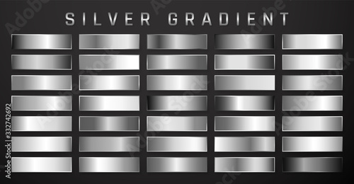 Collection of silver, chrome metallic gradient. Brilliant plates with silver effect. Vector illustration