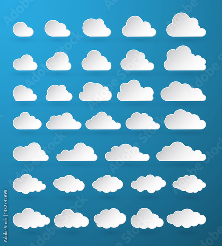 Cloud. Abstract white cloudy set isolated on blue background. Vector illustration