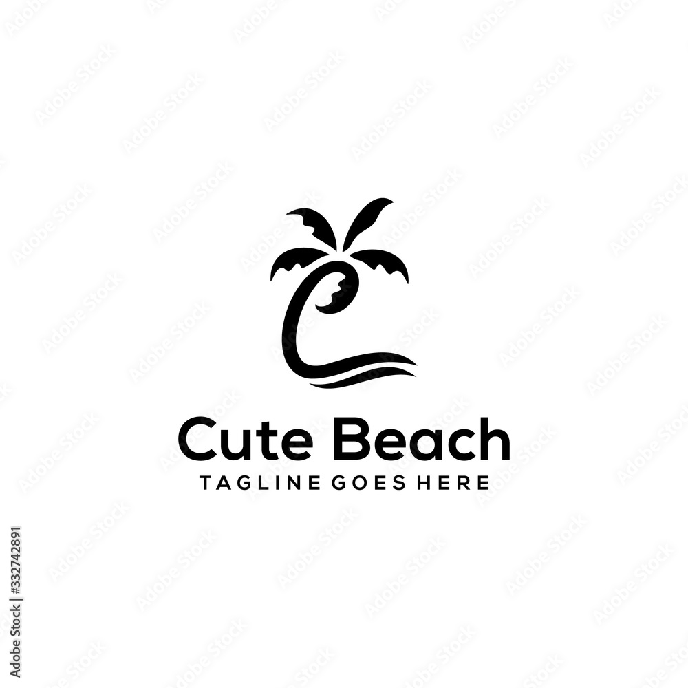 Inspiration sign / logo Initial C in a shape like a coconut tree logo design.