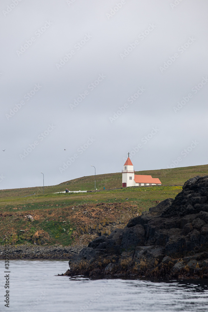 Church seen from the ocean, Grimsey, Iceland